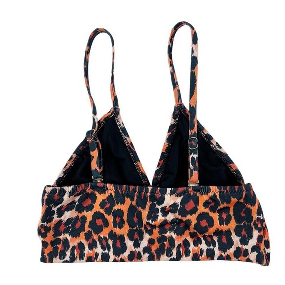 Topshop Brown Leopard Swim Bikini Top Spaghetti Strap Longline Size 4 - Picture 2 of 3